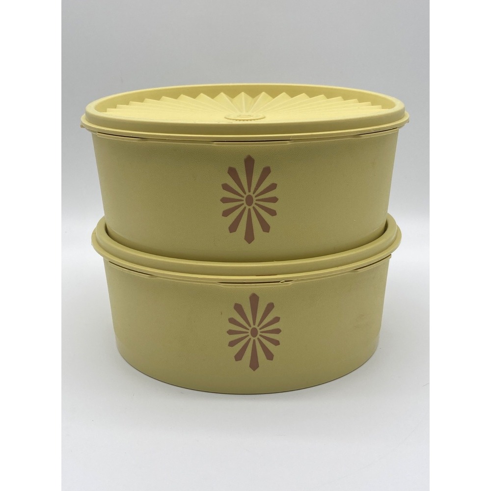 Vintage Tupperware Yellow Servalier Bowl Set of 2 Sunburst Daisy 1204-9 1204-10